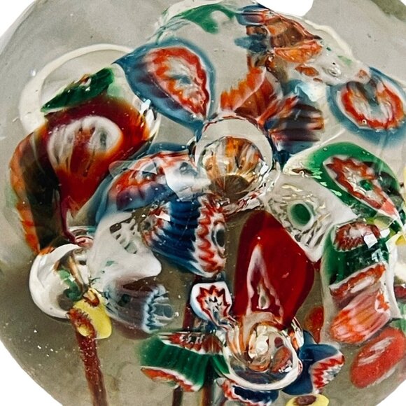 Vintage Glass Paperweight Rainbow Millefiori Art Glass Domed Ball 2" x 2.5" - Picture 7 of 12